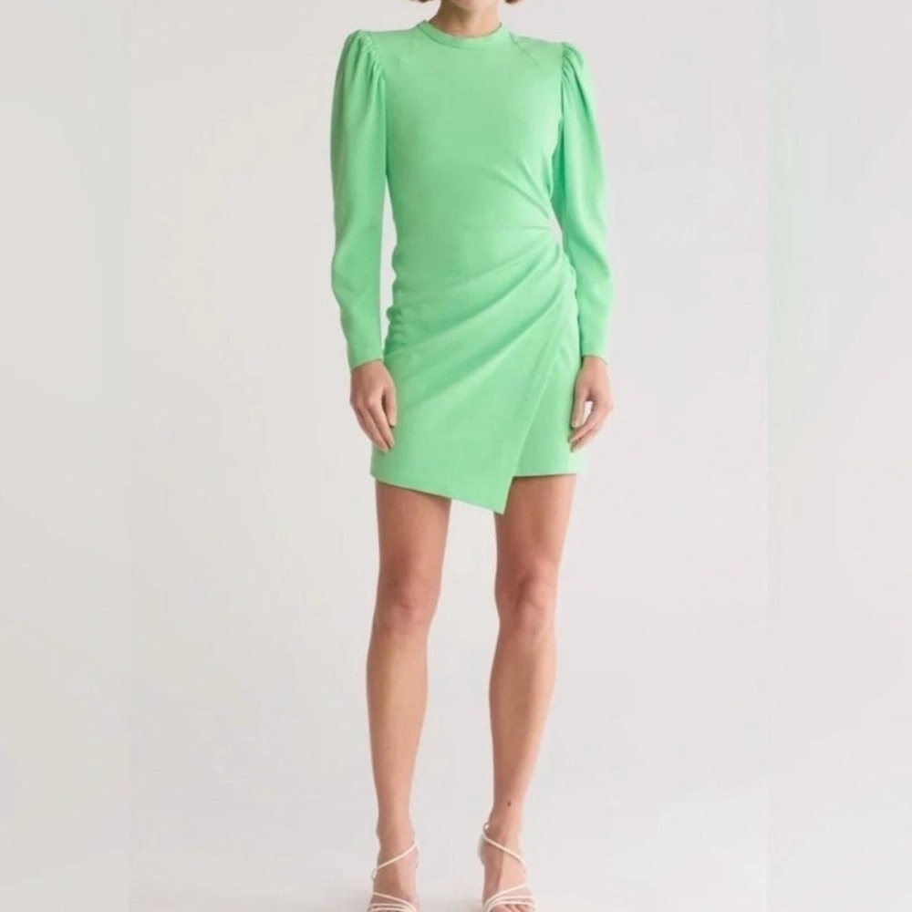 A.L.C. Cady Jane Lime Green Long Sleeve Ruched Asymmetrical Mini Dress NWT